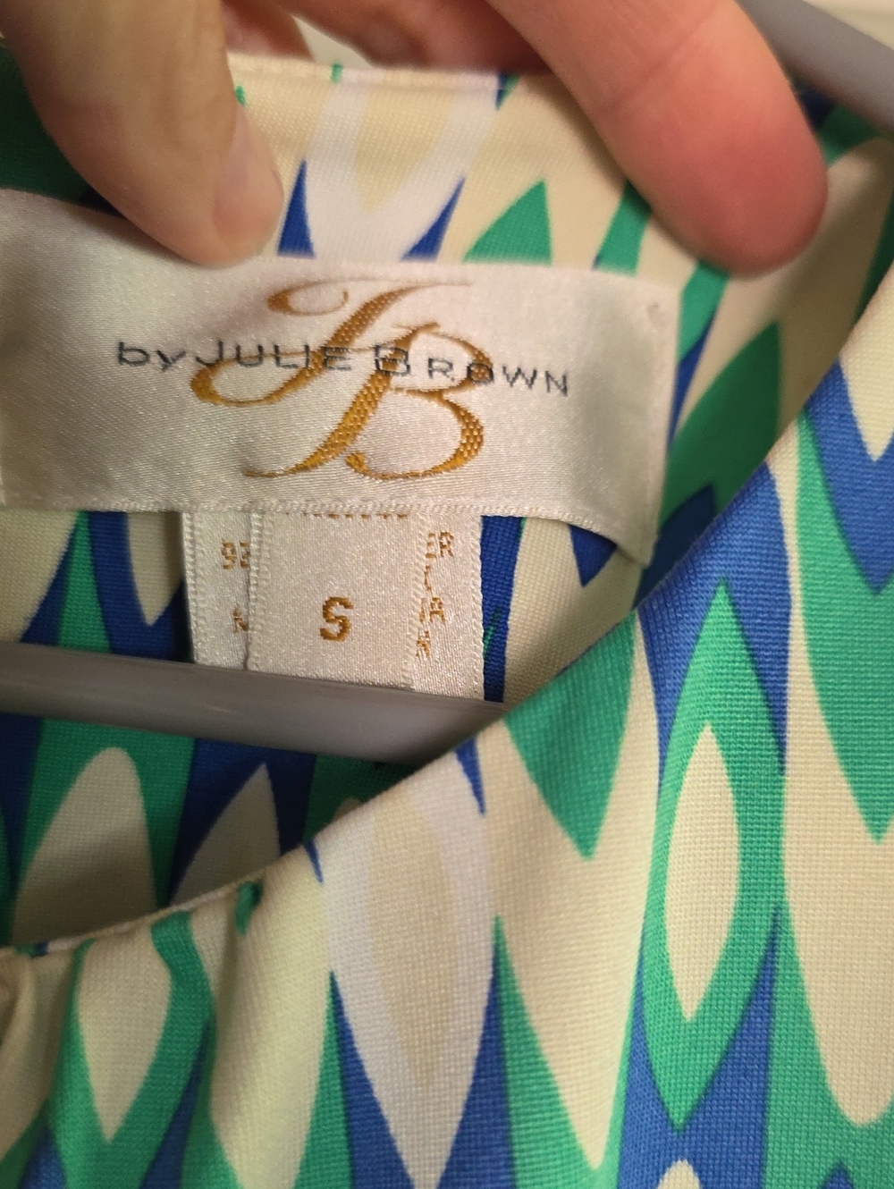 JB by Julie Brown Blue & Green Sleeveless Printed Dress, Size S - Picture 3 of 5